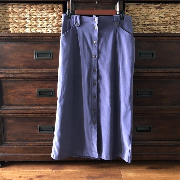 Vintage Alfred Dunner blue faux suede button front maxi skirt in size 12 - Picture 1 of 7